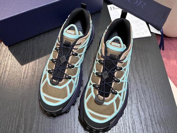 Dior B31 Runner Sneaker Khaki Technical Mesh and Turquoise Rubber with Warped Cannage Motif Replica