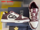 Dior B57 Low Top Sneaker Burgundy and White Smooth Calfskin with Beige and Black Dior Oblique Jacquard Replica