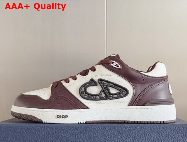 Dior B57 Low Top Sneaker Burgundy and White Smooth Calfskin with Beige and Black Dior Oblique Jacquard Replica