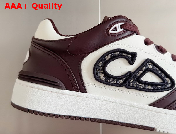 Dior B57 Low Top Sneaker Burgundy and White Smooth Calfskin with Beige and Black Dior Oblique Jacquard Replica