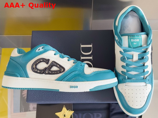 Dior B57 Low Top Sneaker Light Blue and White Smooth Calfskin with Beige and Black Dior Oblique Jacquard Replica