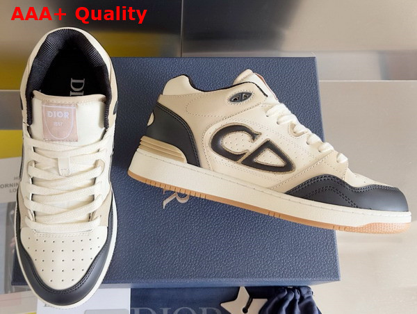 Dior B57 Mid Top Sneaker Black and Cream Smooth Calfskin and Beige Suede Replica