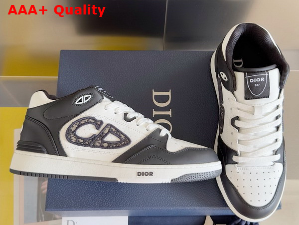 Dior B57 Mid Top Sneaker Black and White Smooth Calfskin with Beige and Black Dior Oblique Jacquard Replica