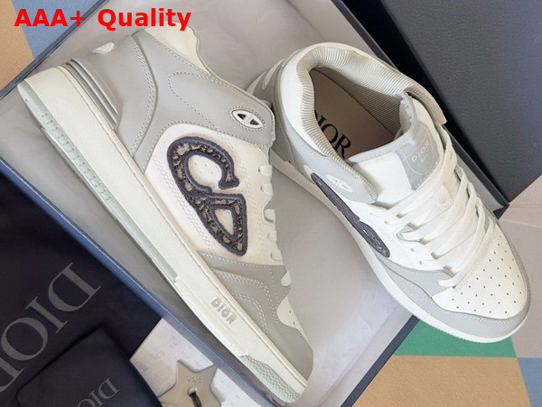 Dior B57 Mid Top Sneaker Gray and White Smooth Calfskin with Beige and Black Dior Oblique Jacquard Replica