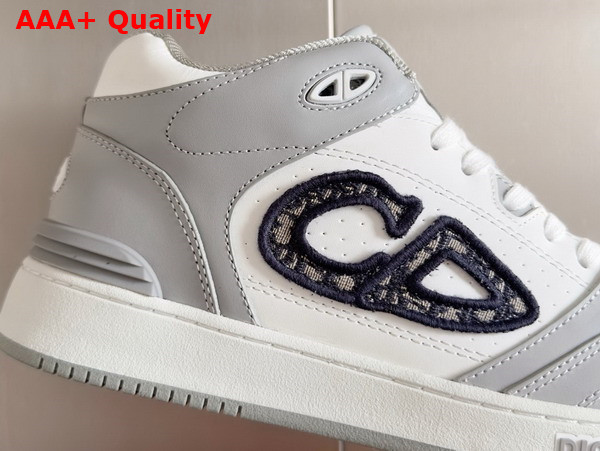 Dior B57 Mid Top Sneaker Gray and White Smooth Calfskin with Beige and Black Dior Oblique Jacquard Replica