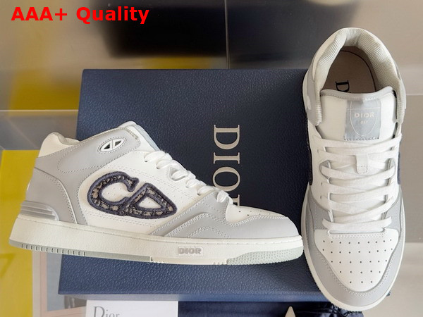 Dior B57 Mid Top Sneaker Gray and White Smooth Calfskin with Beige and Black Dior Oblique Jacquard Replica