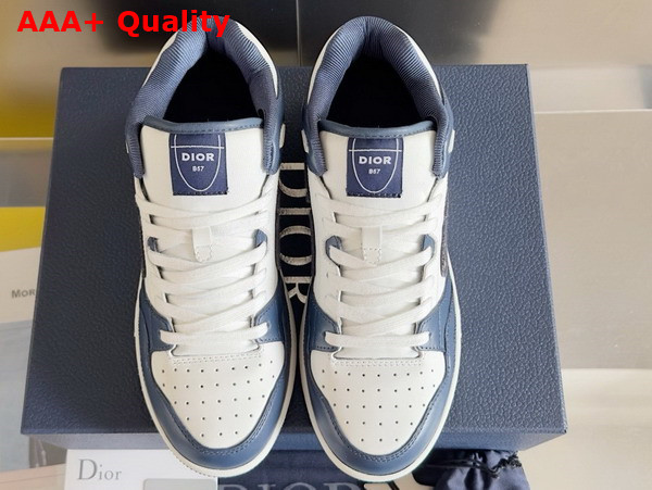 Dior B57 Mid Top Sneaker Navy Blue and White Smooth Calfskin with Beige and Black Dior Oblique Jacquard Replica