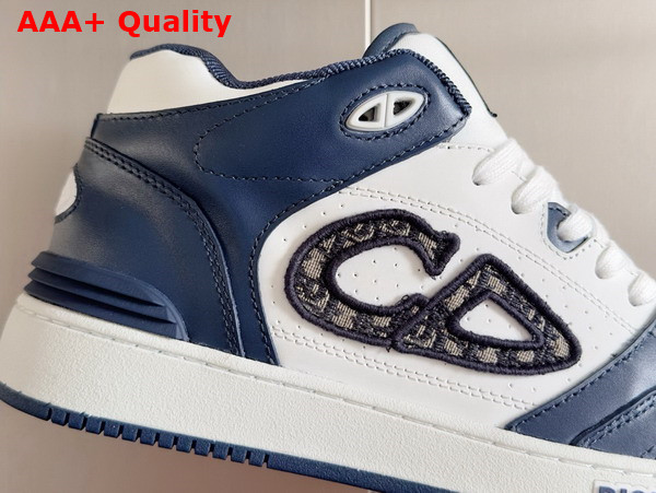 Dior B57 Mid Top Sneaker Navy Blue and White Smooth Calfskin with Beige and Black Dior Oblique Jacquard Replica