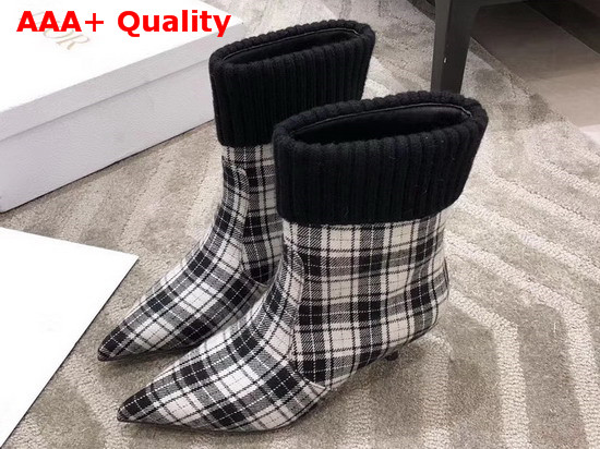 Dior Beat Low Boot in Black and Off White Tartan Fabric Replica