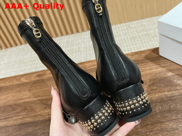 Dior Belle D Heeled Ankle Boot in Black Patent Calfskin and Gold Finish Studs Replica