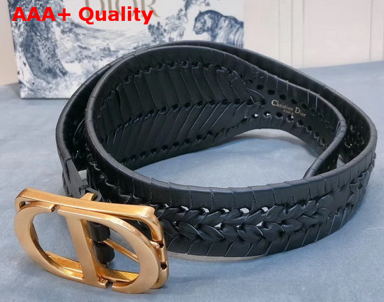 Dior Black 30 Montaigne Calfskin Belt with Threaded Edges Replica