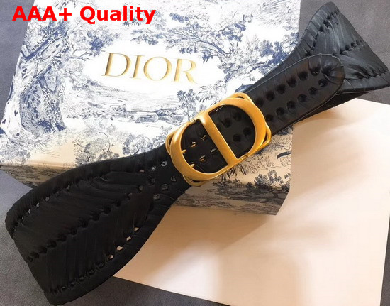 Dior Black 30 Montaigne Calfskin Belt with Threaded Edges Replica