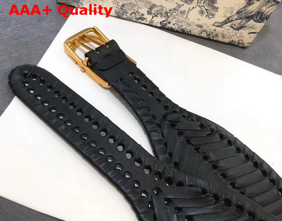 Dior Black 30 Montaigne Calfskin Belt with Threaded Edges Replica