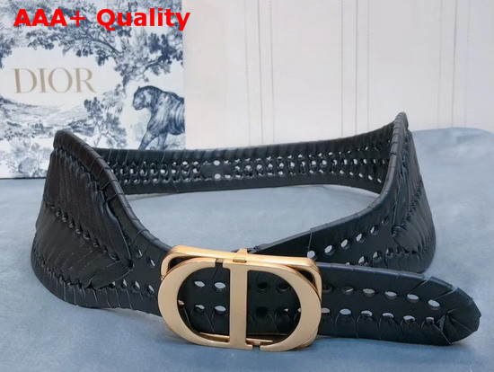 Dior Black 30 Montaigne Calfskin Belt with Threaded Edges Replica