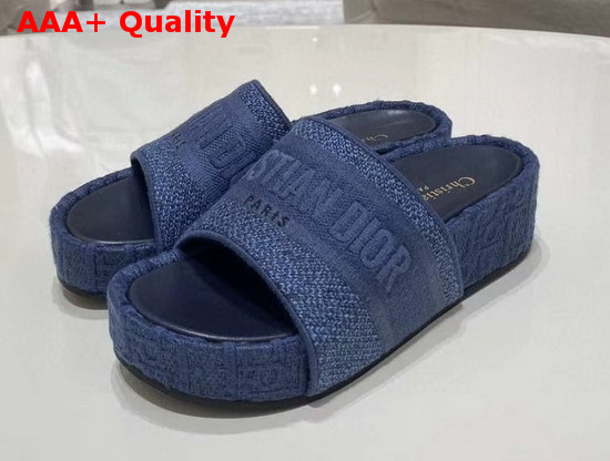 Dior Blue Denim Dway Dior Oblique Embroidered Cotton Wedge Mule Replica