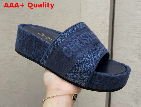 Dior Blue Denim Dway Dior Oblique Embroidered Cotton Wedge Mule Replica