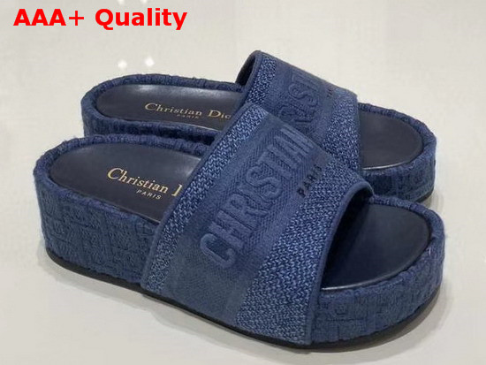 Dior Blue Denim Dway Dior Oblique Embroidered Cotton Wedge Mule Replica