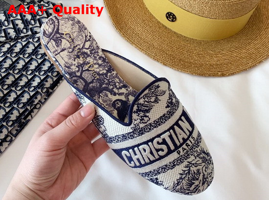 Dior Blue Dior Off Toile de Jouy Canvas Embroidered Cotton Mule Replica