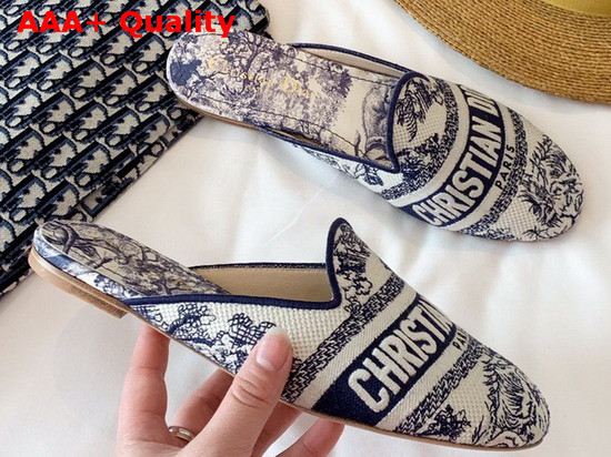 Dior Blue Dior Off Toile de Jouy Canvas Embroidered Cotton Mule Replica