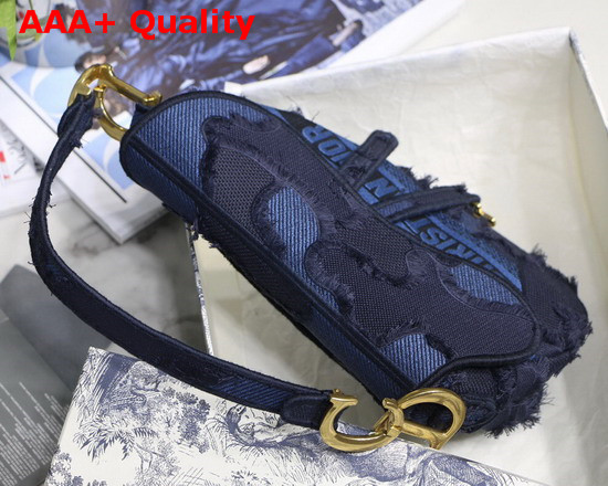 Dior Blue Saddle Camouflage Embroidered Canvas Bag Replica