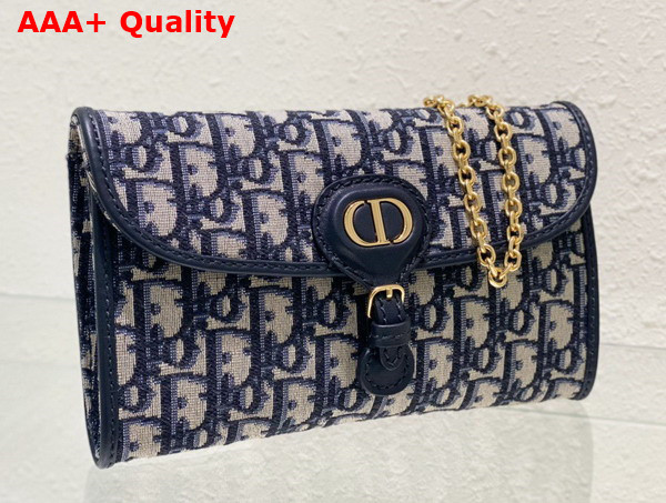 Dior Bobby East West Pouch with Chain Blue Dior Oblique Jacquard Replica