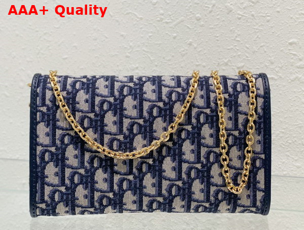 Dior Bobby East West Pouch with Chain Blue Dior Oblique Jacquard Replica