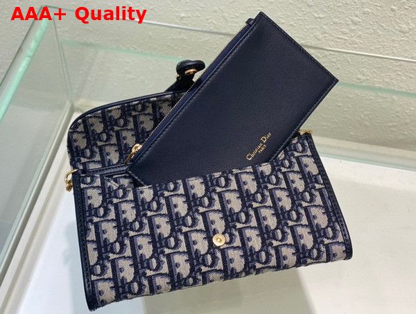 Dior Bobby East West Pouch with Chain Blue Dior Oblique Jacquard Replica