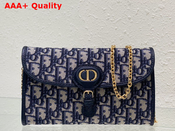 Dior Bobby East West Pouch with Chain Blue Dior Oblique Jacquard Replica