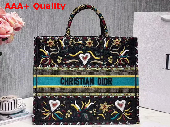 Dior Book Tote Bag in Black Embroidered Canvas Replica