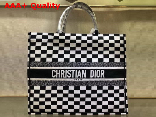 Dior Book Tote Bag in Black and White Embroidered Canvas Replica