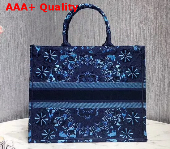 Dior Book Tote Bag in Blue Embroidered Canvas Replica