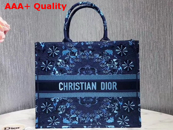 Dior Book Tote Bag in Blue Embroidered Canvas Replica