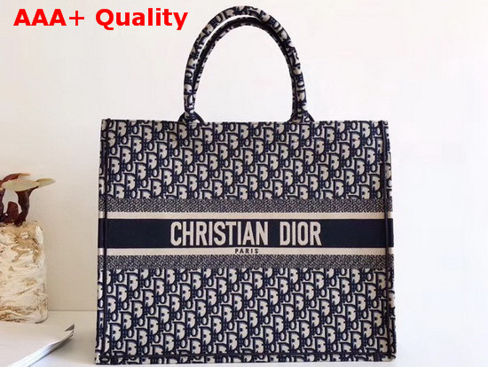 Dior Book Tote Bag in Blue Embroidered Dior Oblique Canvas Replica