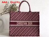 Dior Book Tote Bag in Burgundy Dior Oblique Embroidered Canvas Replica