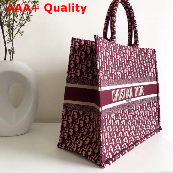 Dior Book Tote Bag in Burgundy Dior Oblique Embroidered Canvas Replica