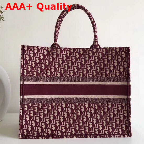 Dior Book Tote Bag in Burgundy Dior Oblique Embroidered Canvas Replica