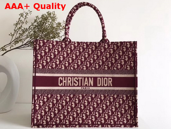 Dior Book Tote Bag in Burgundy Dior Oblique Embroidered Canvas Replica