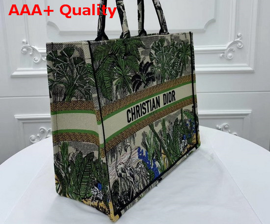 Dior Book Tote Bag in Canvas Embroidered with a Leaf Green Toile De Jouy Tropicalia Motif Replica