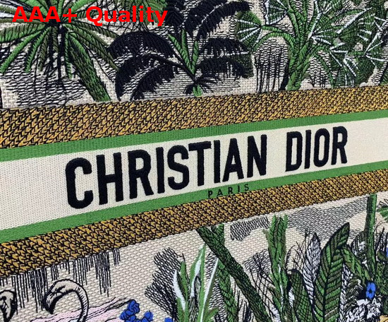 Dior Book Tote Bag in Canvas Embroidered with a Leaf Green Toile De Jouy Tropicalia Motif Replica