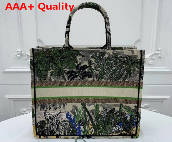 Dior Book Tote Bag in Canvas Embroidered with a Leaf Green Toile De Jouy Tropicalia Motif Replica