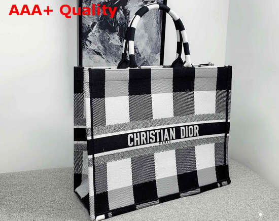 Dior Book Tote Bag in Embroidered Canvas Black and White Replica