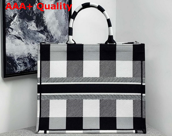 Dior Book Tote Bag in Embroidered Canvas Black and White Replica