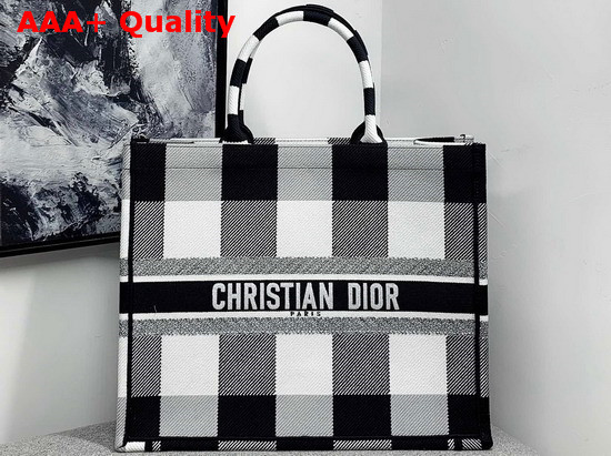 Dior Book Tote Bag in Embroidered Canvas Black and White Replica