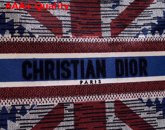 Dior Book Tote Bag in Embroidered Canvas with a Multicolored Union Jack Motif Replica