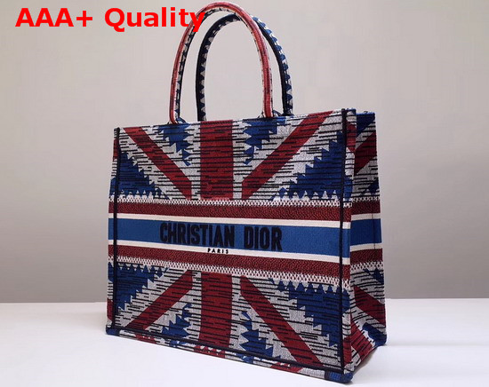 Dior Book Tote Bag in Embroidered Canvas with a Multicolored Union Jack Motif Replica