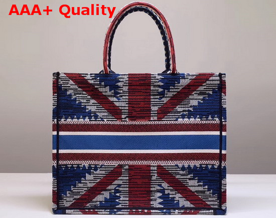 Dior Book Tote Bag in Embroidered Canvas with a Multicolored Union Jack Motif Replica