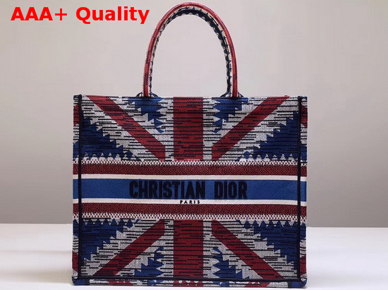 Dior Book Tote Bag in Embroidered Canvas with a Multicolored Union Jack Motif Replica