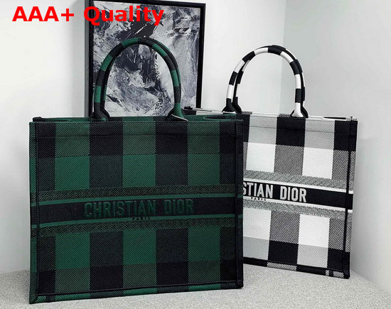 Dior Book Tote Bag in Green and Black Embroidered Canvas Replica