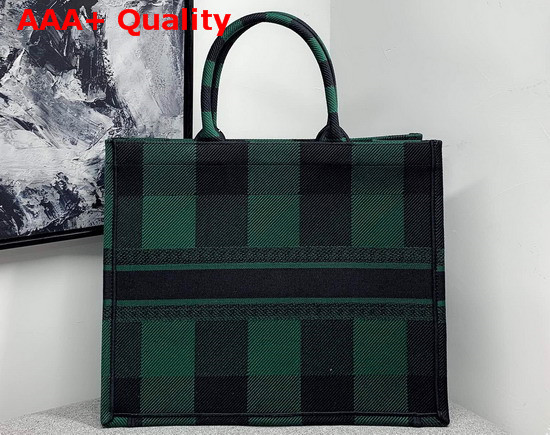 Dior Book Tote Bag in Green and Black Embroidered Canvas Replica