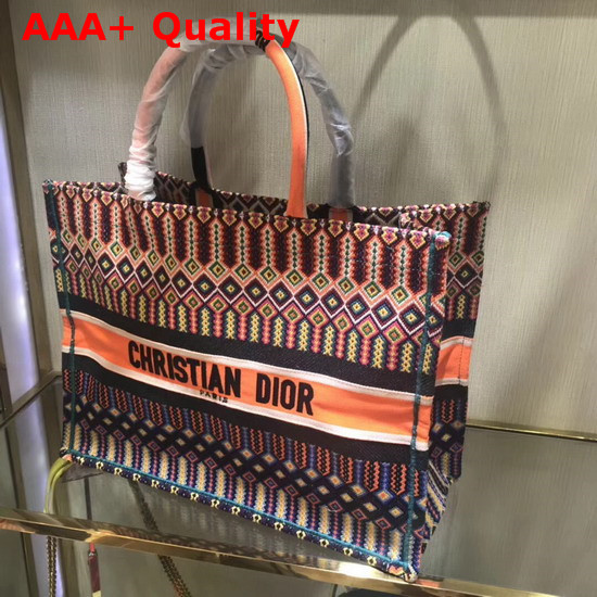 Dior Book Tote Bag in Multi Coloured Embroidered Canvas Replica